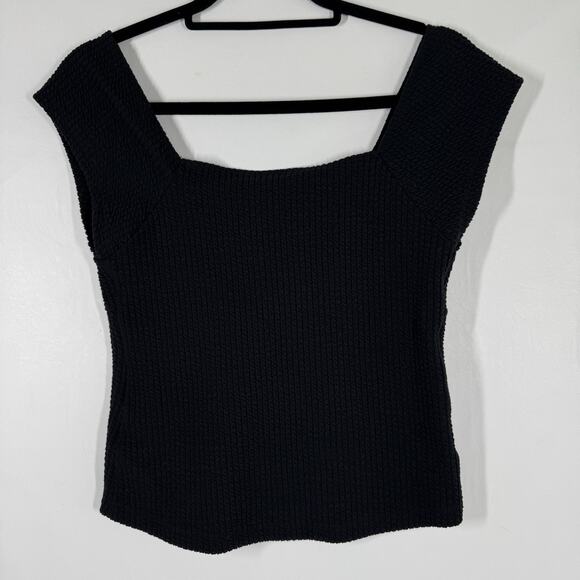 Anthropologie Maeve Womens Small Textured Top Gathered Front Sweetheart Black - Picture 3 of 7